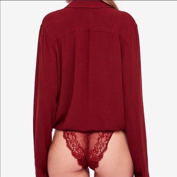 Free People Elsa Bodysuit Top Wine Size Large Surplice Neck Long Sleeve - Picture 2 of 11